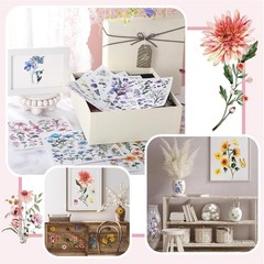 Creative 12-Piece Fresh Flower Rub-On Transfers for DIY Décor – 5.5 x 5.7 Inches