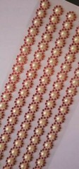 CraftbuddyUS 5 RED Round 8mm Pearl Self Adhesive Rhinestone Stripes, DIY, Craft