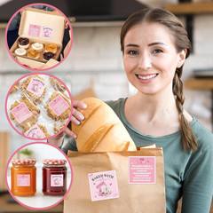 1000 Count Cottage Food Law Labels – Pink “Baked with Love” Stickers Roll