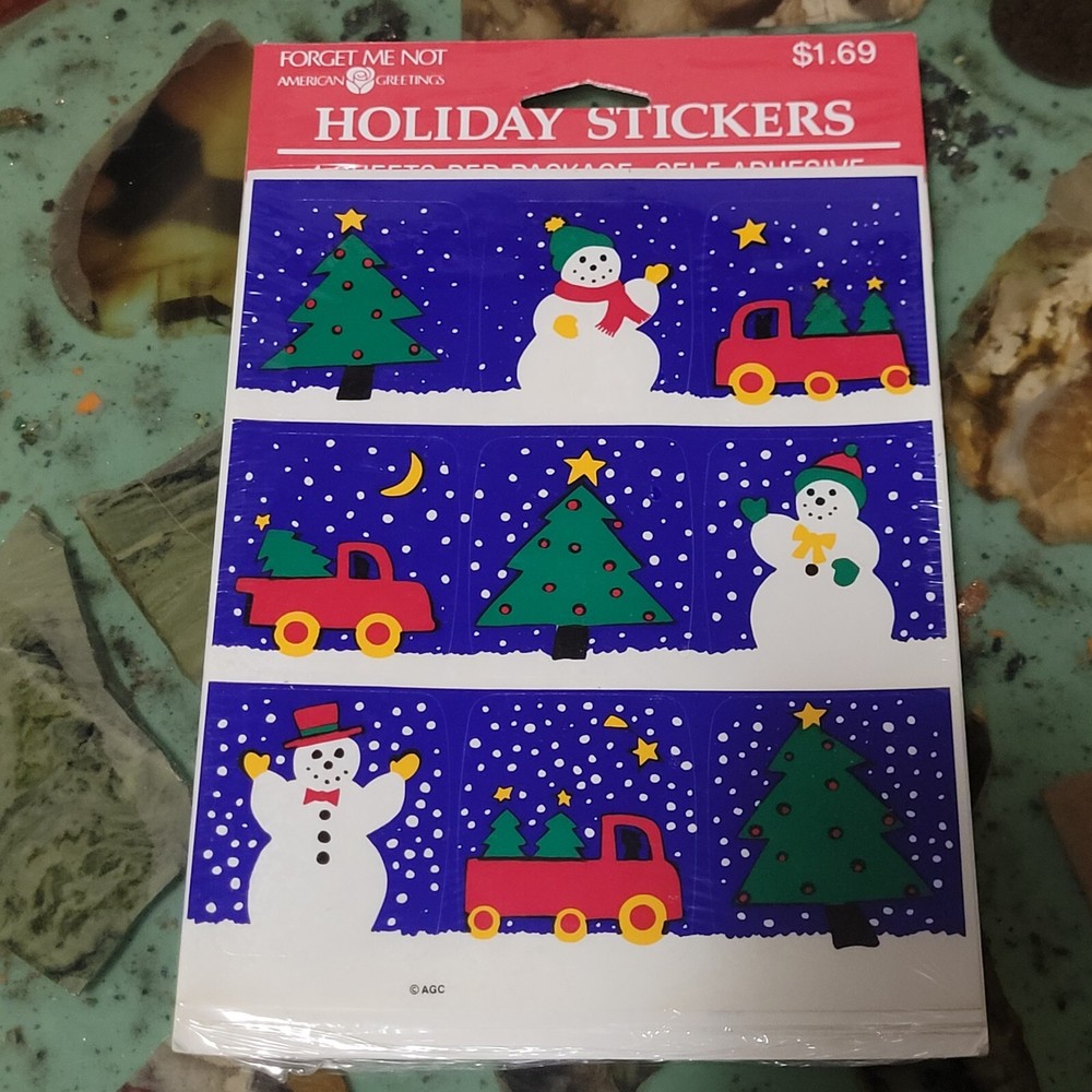 VTG 1980s American Greetings Christmas Stickers Cute Snowman 4 Sheets NOS Kitsch