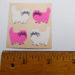 Sandylion Fuzzy Flocked Pink and White Cat Kitten Stickers Vintage 1982