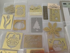 LOT OF 33 SCRAPBOOKING CARD MAKING ENVELOPES, EMBOSSING STENCILS, BUTTONS