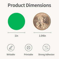 1″ Green Dot Stickers 1050 PCS round Circle Stickers Colored Coding Labels