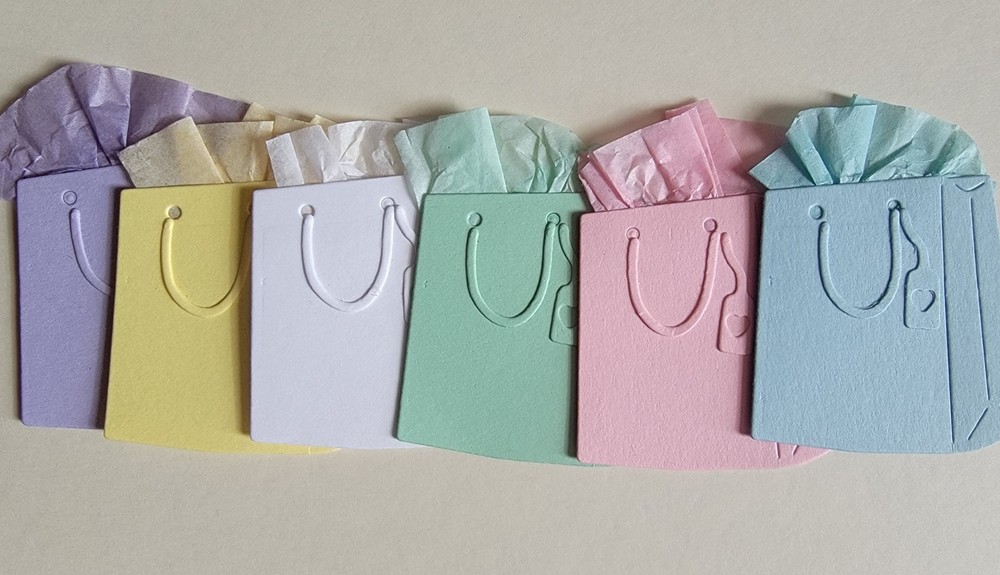Any 4 Pastel gift shopping bags cut from cardstocks scrapbook