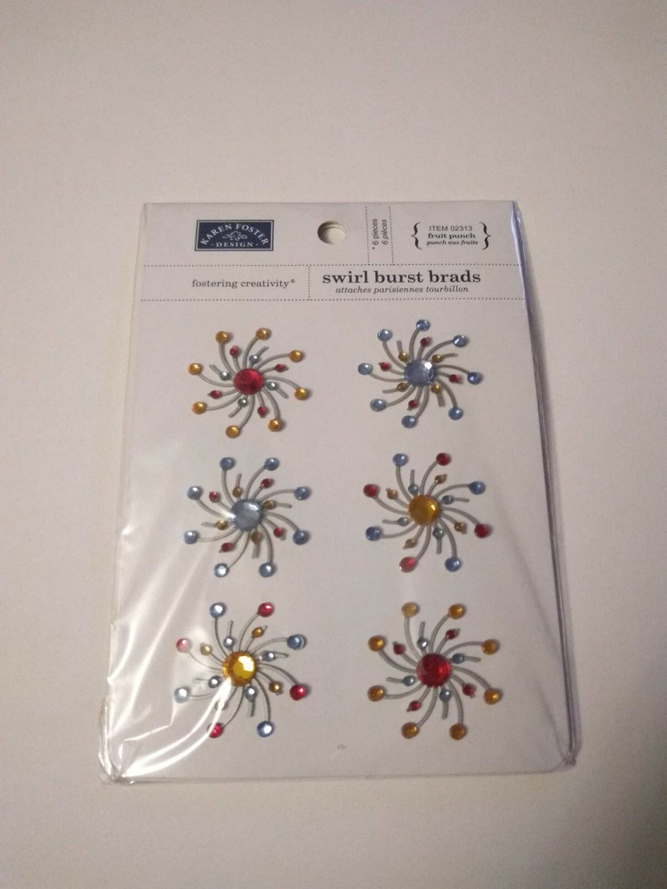 Crafts KF Sparklers Swirl Burst Brads Bling Gems Fruit Punch Blue Gold Red