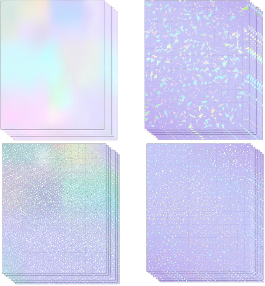 24 Sheets A4 Holographic Paper Sticker Transparent Waterproof Self Adhesive Film