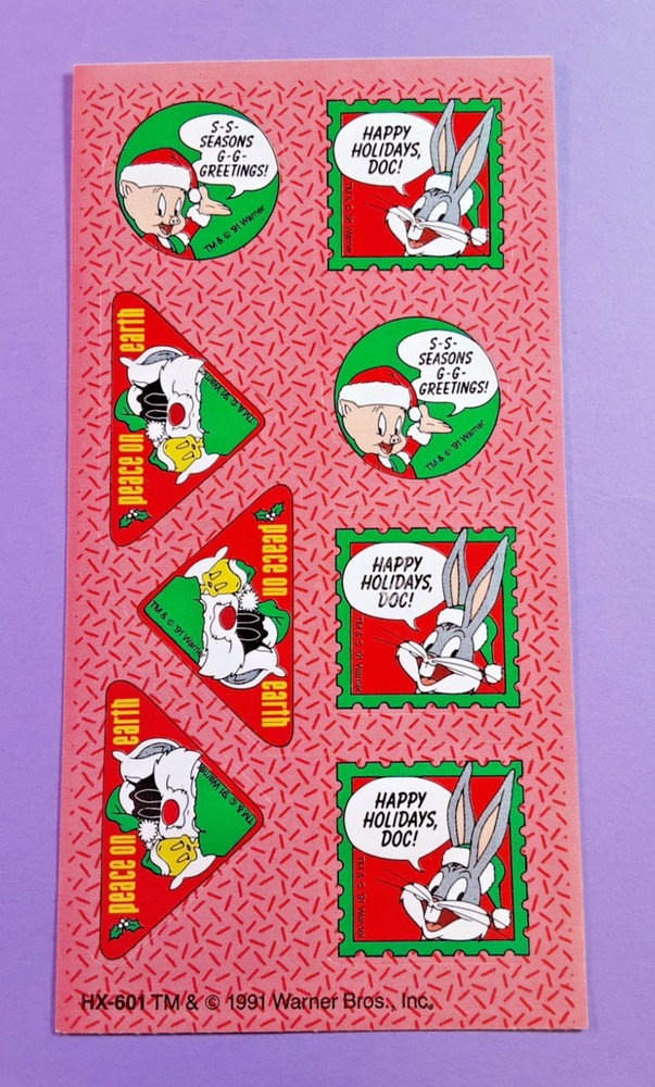 vintage 3M Looney Tunes xmas small sticker sheet *damaged*