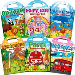 6 Sets Reusable Sticker Books for Toddlers 3+ Years, Jelly Sticker Book for K…