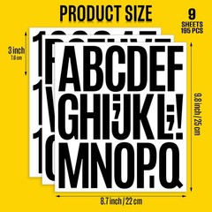 9 Sheet Large Letter Stickers, 3 Inch Black Vinyl Self Adhesive | Alphabet Numbe