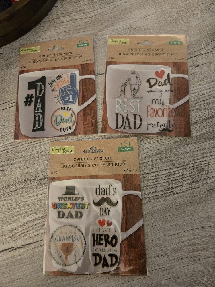 LOT OF 3 – Crafters Square Ceramic Mug Decorative Stickers Father Day Sets