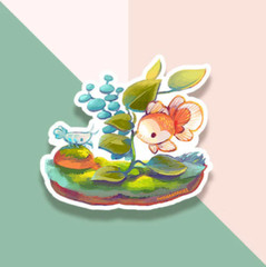 Oranda Fish and Shrimp Sticker – Waterproof Vinyl