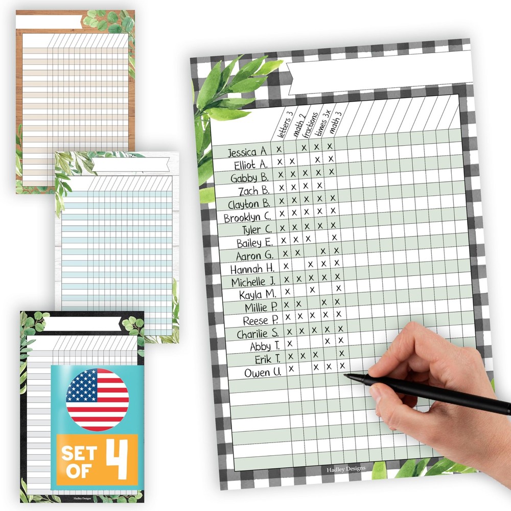 8 Charts Classroom Attendance, 11×17, Student Behavior, Homework Tracker Log