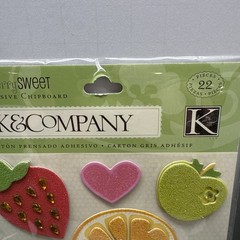 K &Company Berry Sweet Chipboard Sock Monkeys And Fruit & Embossed Stickers