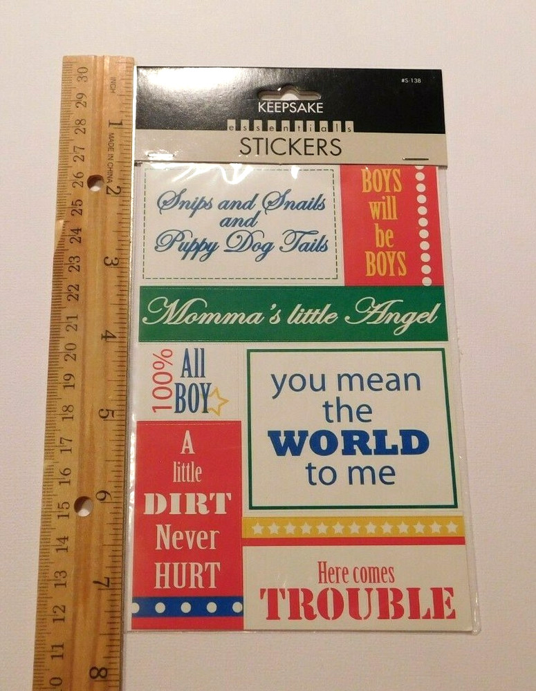 Keepsake Essentials Stickers Lot 2 Sheets Package ~Boy Phrases~ Creativity Inc
