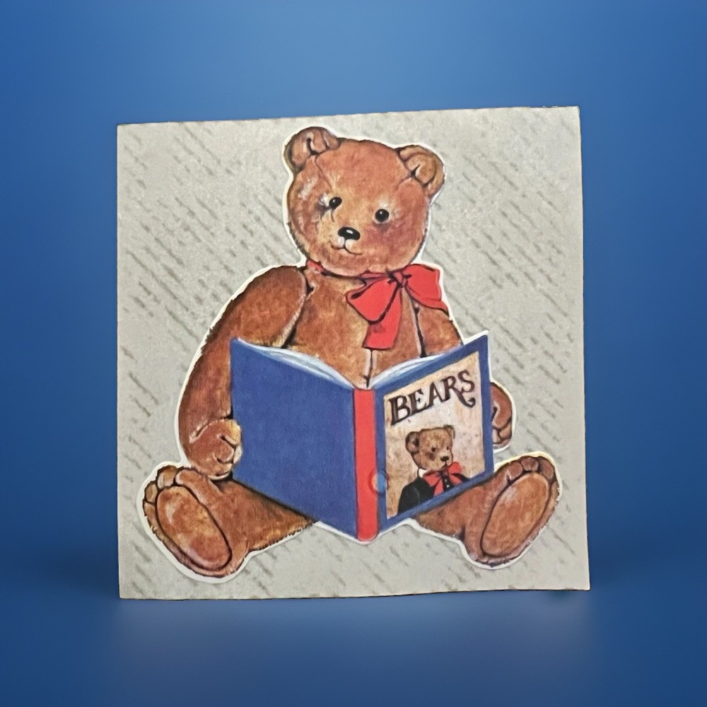 Vintage 1980s Gordon Fraser Teddy Bear Reading Book Sticker Unstuck