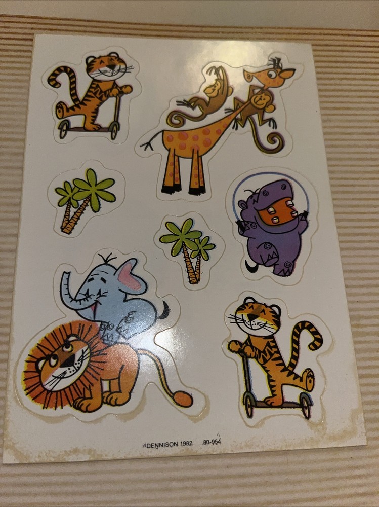 Vintage Dennison 1982 Sticker Sheet Safari Animals Very Old May Not Still Stick