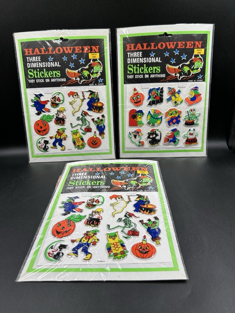 Vintage Halloween Three Dimensional Stickers 3 Pack New Sealed Taiwan