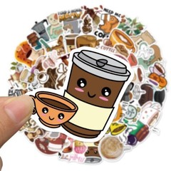 50pcs Coffee Stickers,Waterproof No Residue, 168