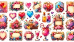 Set Of Love Valentines Embellishments Junk Journal Scrapbook PICK A SET