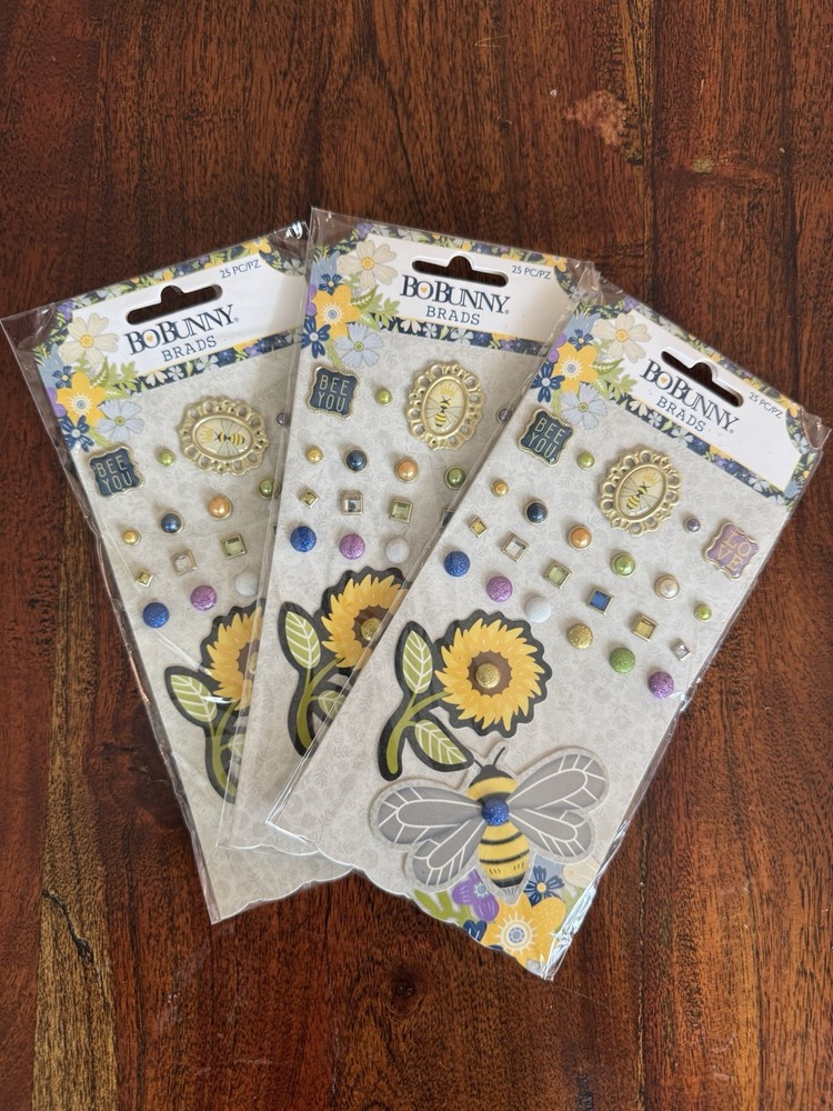 BoBunny Sunflower and Bee Brads Set of 3