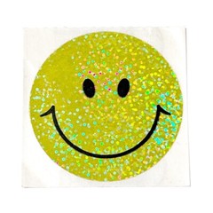 Vintage Sandylion Large Holographic Smiley Happy Face Sticker Yellow Sparkly Y2K