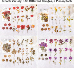 Pressed Flower Themed Stickers Set (320 Pieces) Dried Flowers Resin Stickers Dec