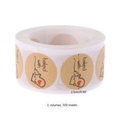 500Pcs Baked With Love Round Kraft Paper Sticker Adhesive Baking Label For Chris