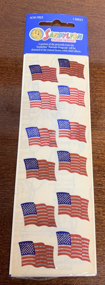 New Vintage Sandylion USA American Flag Mylar Stickers Stars Stripes US Foil