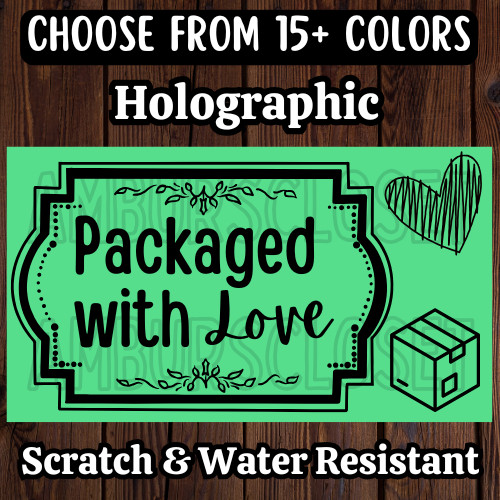 50 Packaged With Love STICKERS 2.25″ LABELS SEAL FEEDBACK SHOP SCRATCH RESISTANT