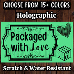 50 Packaged With Love STICKERS 2.25″ LABELS SEAL FEEDBACK SHOP SCRATCH RESISTANT