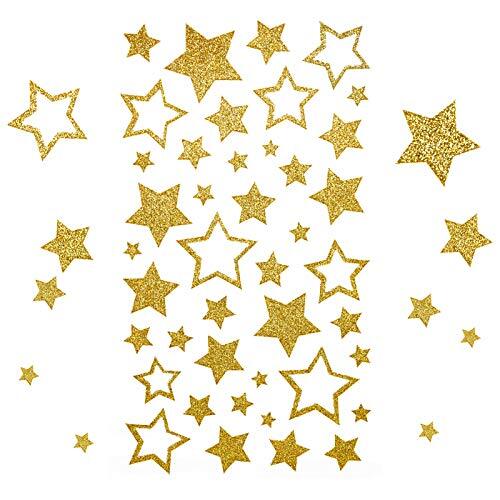 5 Sheets Glitter Star Stickers, Self-Adhesive Assorted Star Labels for Gold
