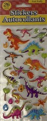 PUFFY FOIL DINOSAUR Stickers (26pc)Prehistoric•T-Rex•Bright Color•Card Making•