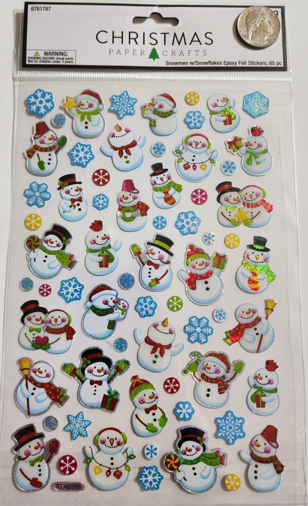 Snowmen W/Snowflakes Epoxy Foil Stickers – 65 PC- Christmas Paper Crafts – G33