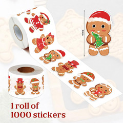 1000Pcs Christmas Stickers Roll Gingerbread Man Decals 10 Designs Funny Cartoon