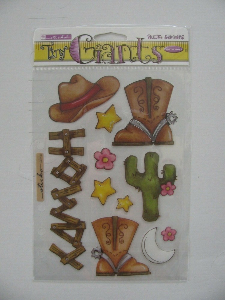Sticko Tiny Giants HOWDY Cowboy Boots Hat Cactus Stars Flowers NIP