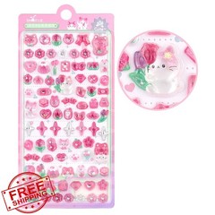 3D Cute Cartoon Pink Flower Cat Puff Stickers – Kawaii Mini Puffy Reusable St…