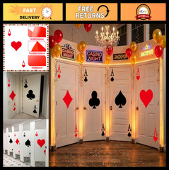 4 Sets Casino Theme Poker Stickers – Large Playing Card Decals for Party Decor