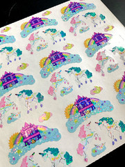 9 mod UNICORN SANDYLION PRINCESS vintage UNCUT sticker PRISM prismatic glitter