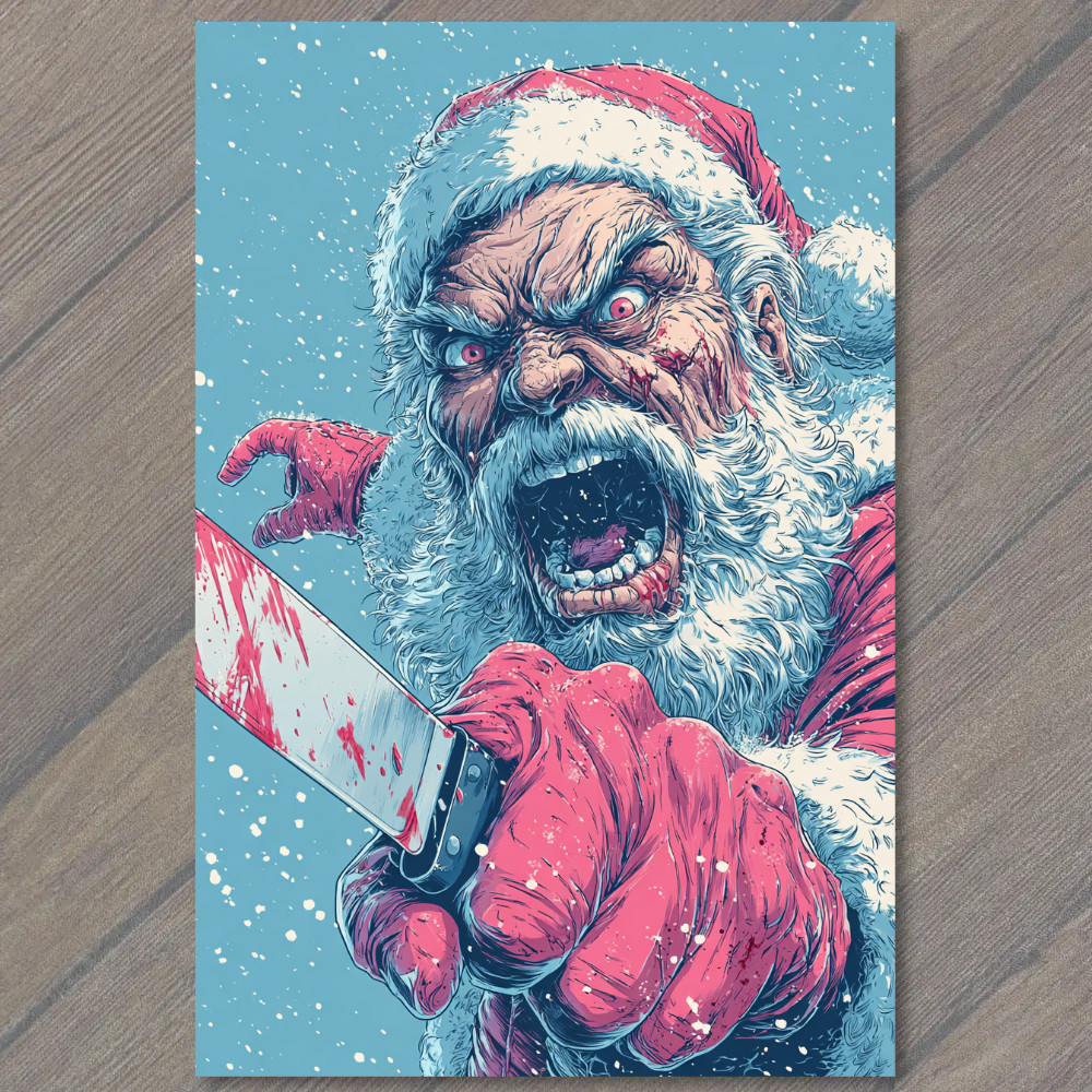 STICKER Angry Santa With Knife Horror Christmas Dark Humor Holiday Comic Artwo