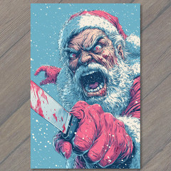 STICKER Angry Santa With Knife Horror Christmas Dark Humor Holiday Comic Artwo