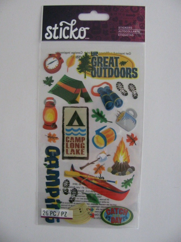 Sticko Stickers THE GREAT OUTDOORS Camping 26 Pieces NIP NOS