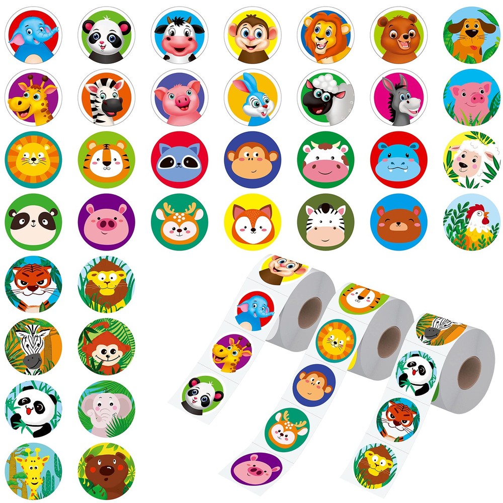 1800 PCS Round Animal Stickers, 36 Designs Adorable Cartoon Teacher Reward En…