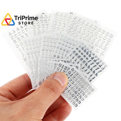LXUEJIE 12 Sheets Small Letter Stickers, 3 Sizes Mini Alphabet Number Silver