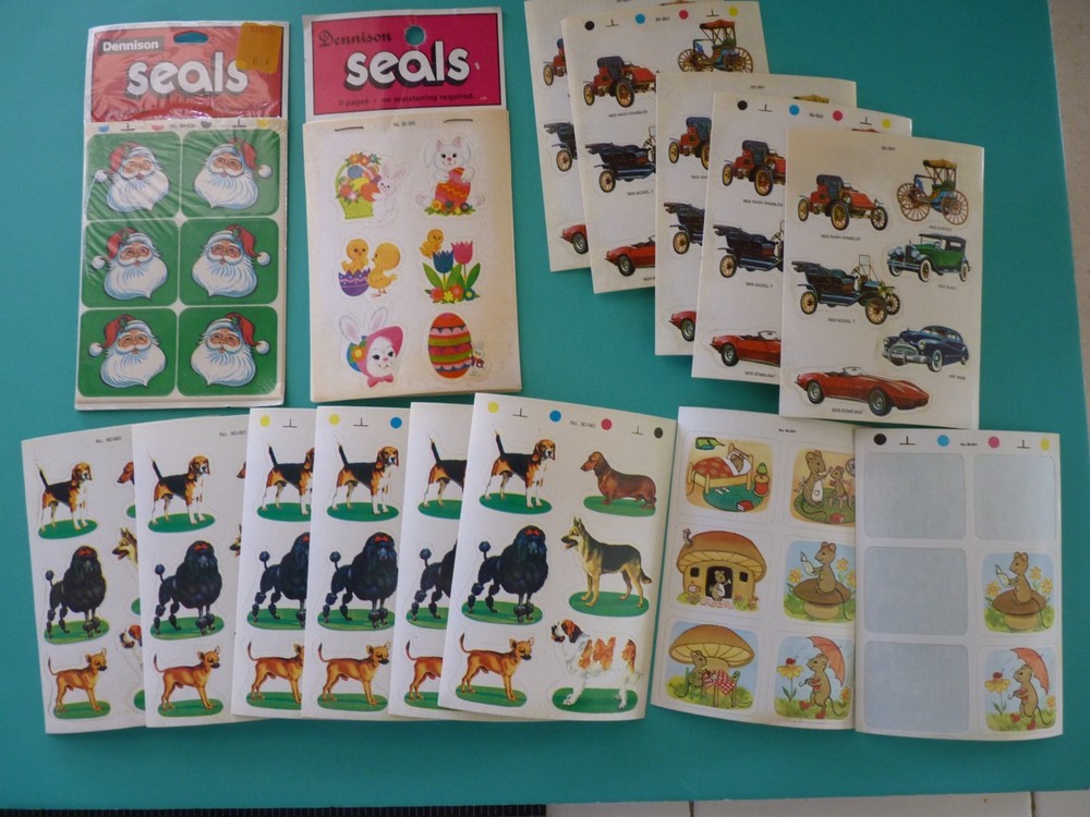 Vintage 80’s Dennison Stickers (23) Complete Sheets (1) Partial-Dogs Cars Mice