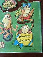 🐵 Vintage Monkey Novelty Sticker Sheet 1980s Partial No. 04-104 Cute Animals
