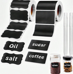 Black Waterproof Reusable Chalk Label Stickers for Jars, Storage & DIY Projects