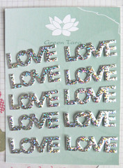 Satin LOVE Word – 10 SILVER SPARKLE – Approx 40mm x 12mm – Green Tara B