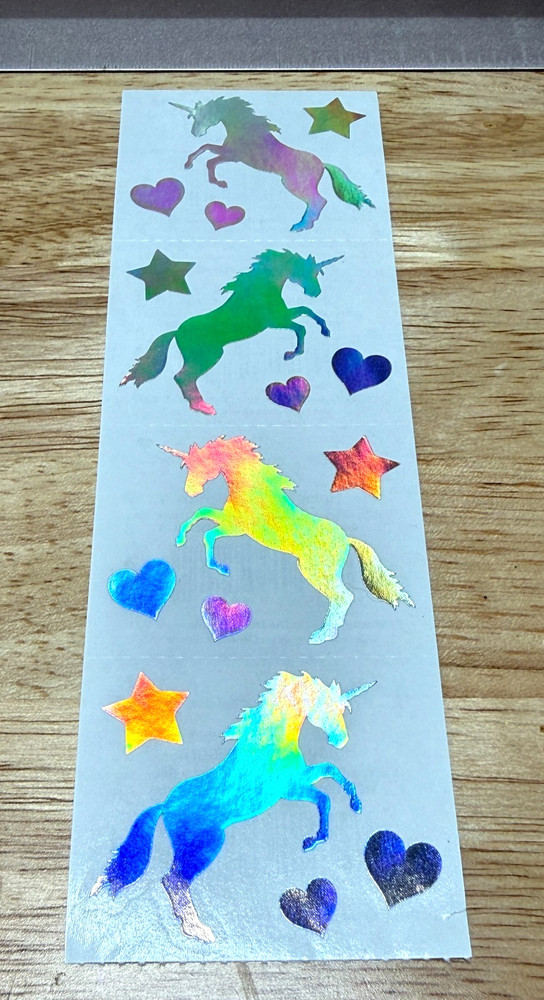 Strip of Mrs Grossman’s Vintage Silver Holographic Unicorn Stickers