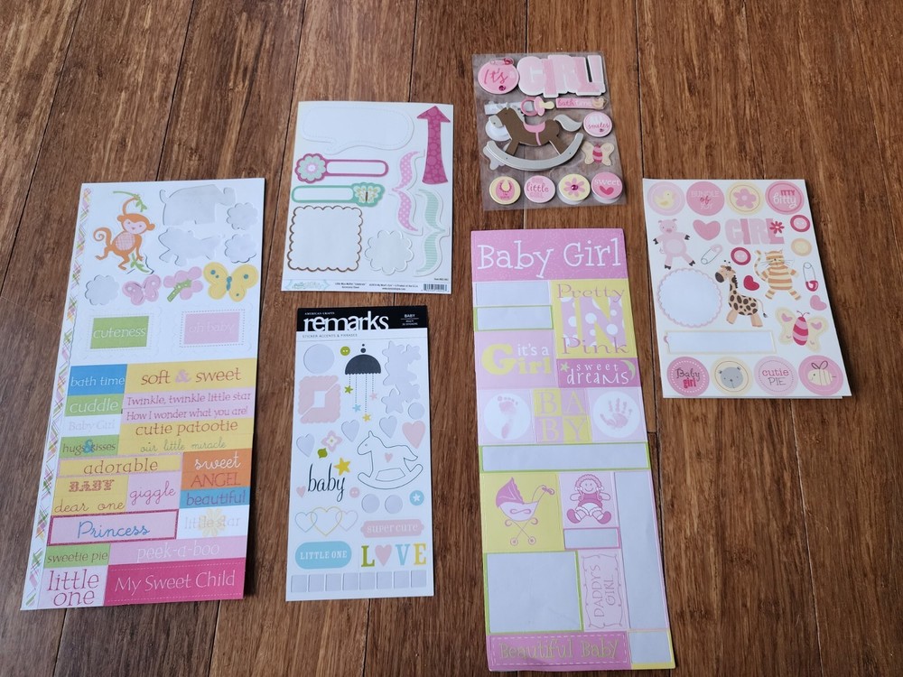 Vintage Lot Scrapbook Stickers Baby Girl Mixed Various Baby Theme Partials #4