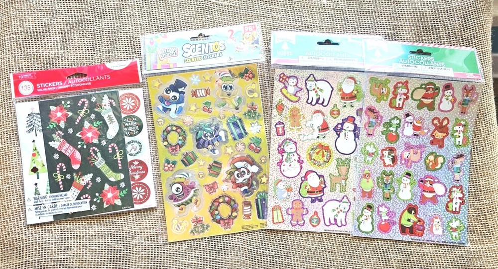 4 Pkgs Christmas Stickers, American Greetings, Scentos Metallic